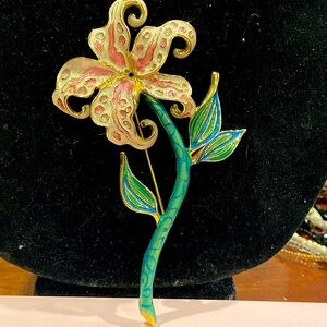 Bob Mackie Tiger Lily Brooch. Lots of Beautiful Enameling.